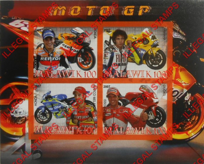 Malawi 2007 Motorcycles Illegal Stamp Souvenir Sheet of 4 Malawi 2007 Motorcycles Illegal Stamp Souvenir Sheet of 4