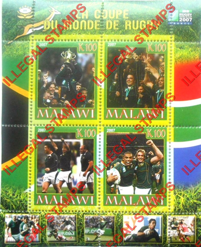 Malawi 2007 Rugby Illegal Stamp Souvenir Sheet of 4 Malawi 2007 Rugby Illegal Stamp Souvenir Sheet of 4