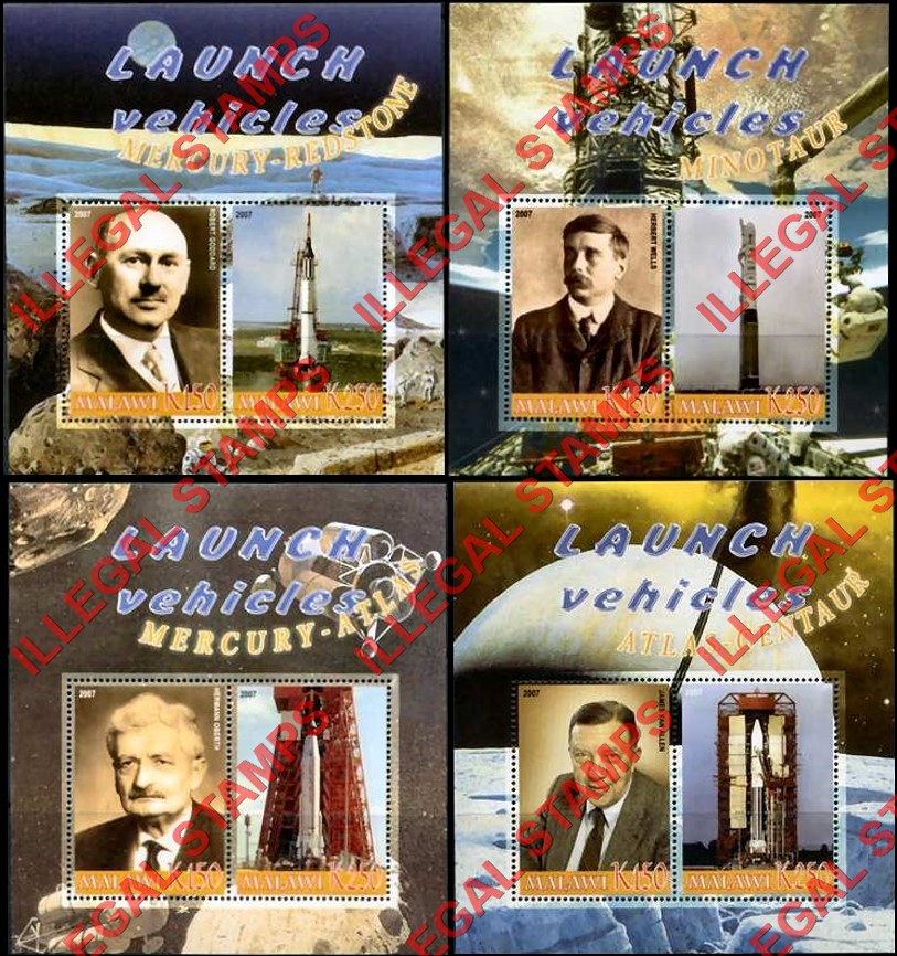 Malawi 2007 Space Launch Vehicles Illegal Stamp Souvenir Sheets of 2 (Part 1) Malawi 2007 Space Launch Vehicles Illegal Stamp Souvenir Sheets of 2 (Part 1)