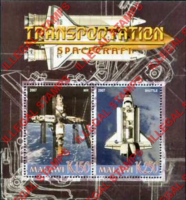 Malawi 2007 Transportation Spacecraft Illegal Stamp Souvenir Sheet of 2 Malawi 2007 Transportation Spacecraft Illegal Stamp Souvenir Sheet of 2