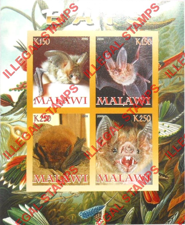 Malawi 2008 Bats Illegal Stamp Souvenir Sheet of 4 Malawi 2008 Bats Illegal Stamp Souvenir Sheet of 4