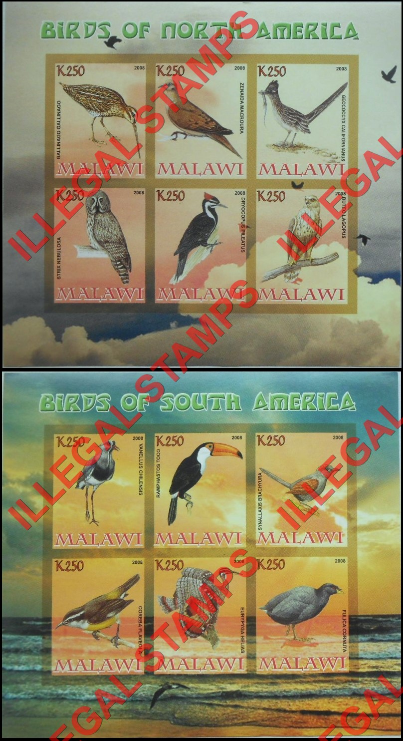 Malawi 2008 Birds of North and South America Illegal Stamp Souvenir Sheets of 6 Malawi 2008 Birds of North and South America Illegal Stamp Souvenir Sheets of 6