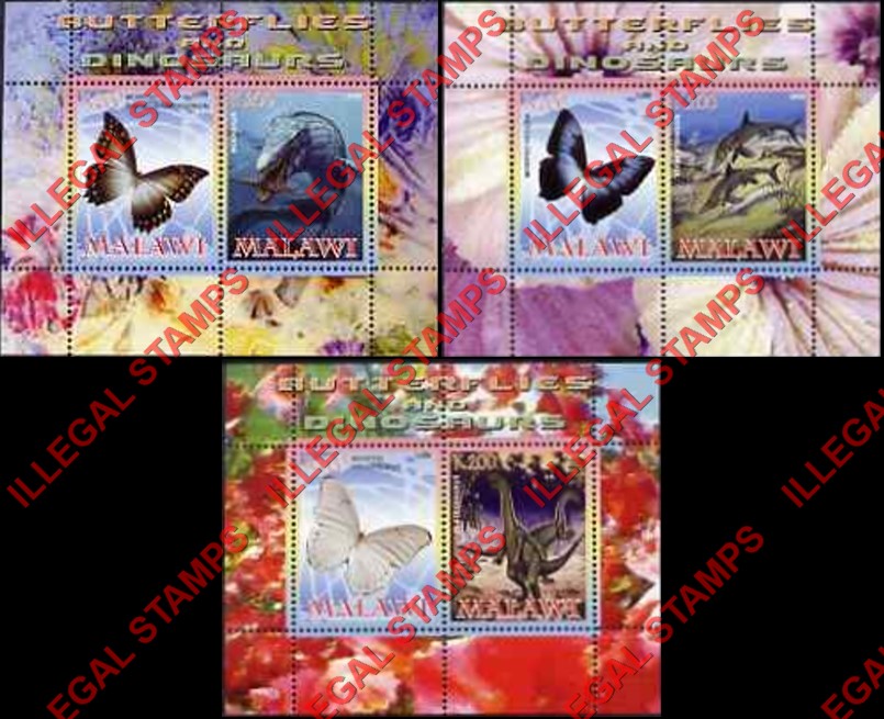 Malawi 2008 Butterflies and Dinosaurs Illegal Stamp Souvenir Sheets of 2 (Part 1) Malawi 2008 Butterflies and Dinosaurs Illegal Stamp Souvenir Sheets of 2 (Part 1)