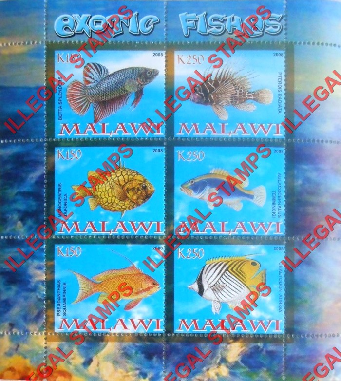Malawi 2008 Exotic Fish Illegal Stamp Souvenir Sheet of 6 Malawi 2008 Exotic Fish Illegal Stamp Souvenir Sheet of 6
