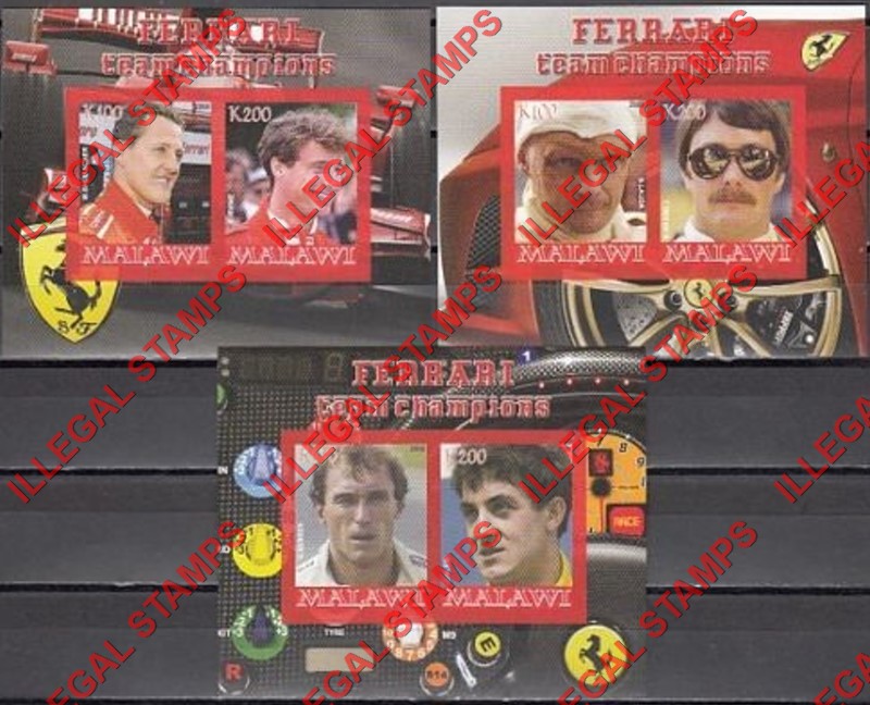 Malawi 2008 Ferrari Illegal Stamp Souvenir Sheets of 2 Malawi 2008 Ferrari Illegal Stamp Souvenir Sheets of 2