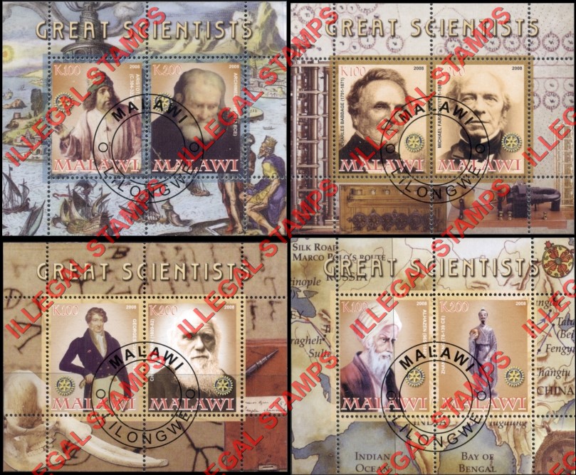 Malawi 2008 Great Scientists Illegal Stamp Souvenir Sheets of 2 (Part 1) Malawi 2008 Great Scientists Illegal Stamp Souvenir Sheets of 2 (Part 1)