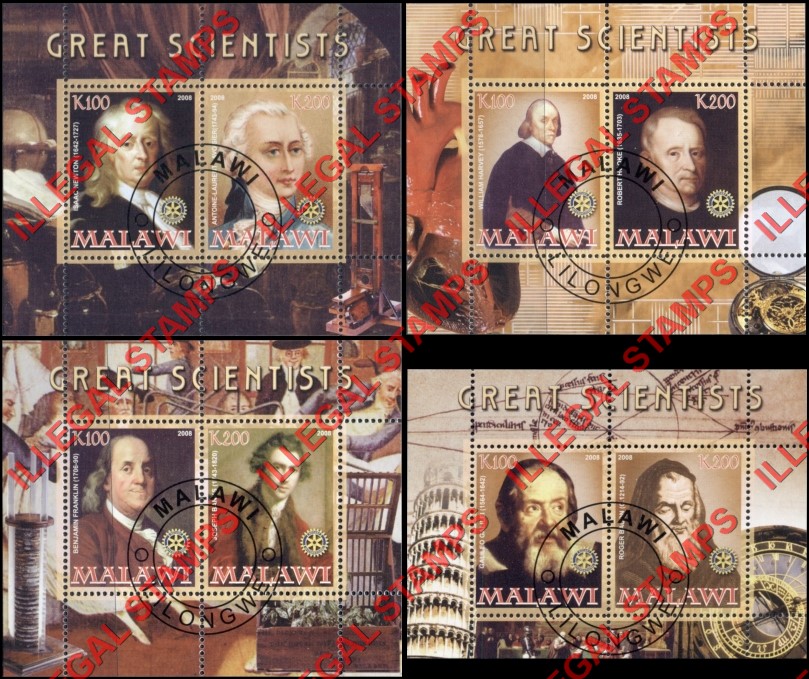 Malawi 2008 Great Scientists Illegal Stamp Souvenir Sheets of 2 (Part 2) Malawi 2008 Great Scientists Illegal Stamp Souvenir Sheets of 2 (Part 2)