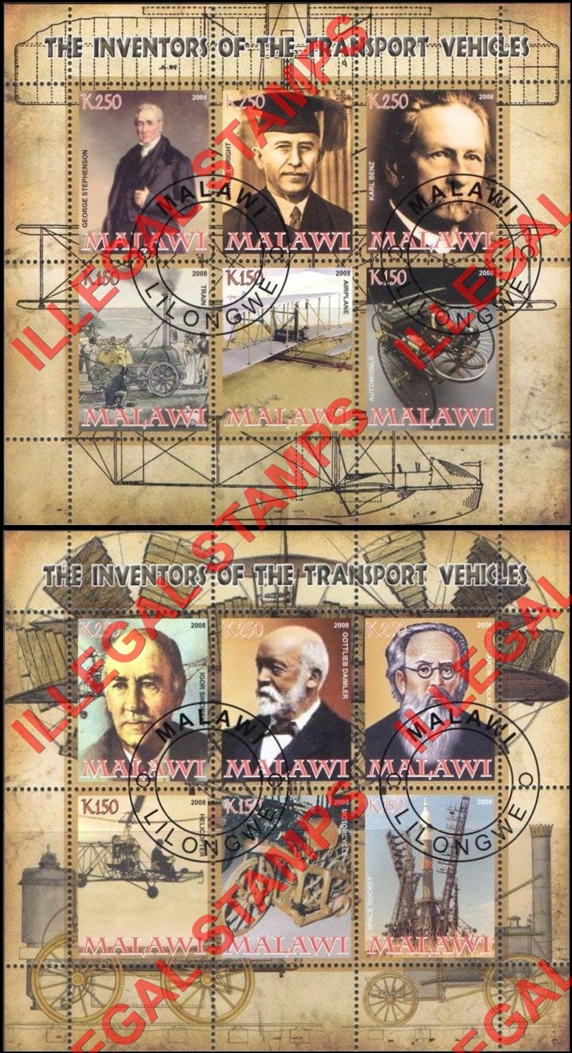Malawi 2008 Inventors of Transport Vehicles Illegal Stamp Souvenir Sheets of 6 Malawi 2008 Inventors of Transport Vehicles Illegal Stamp Souvenir Sheets of 6