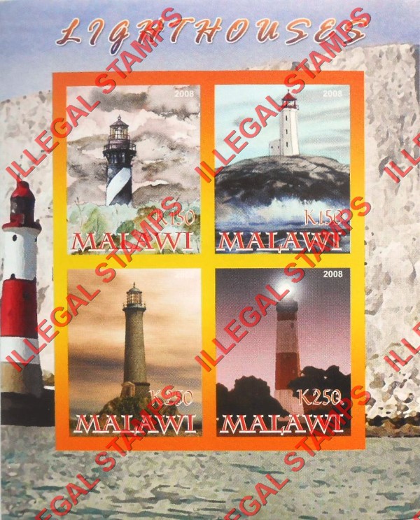 Malawi 2008 Lighthouses Illegal Stamp Souvenir Sheet of 4 Malawi 2008 Lighthouses Illegal Stamp Souvenir Sheet of 4