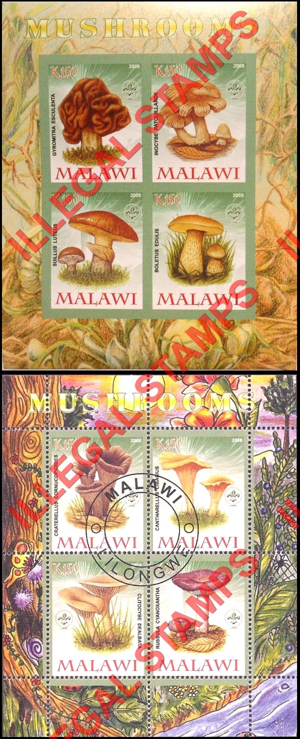 Malawi 2008 Mushrooms Illegal Stamp Souvenir Sheets of 4 (Part 1) Malawi 2008 Mushrooms Illegal Stamp Souvenir Sheets of 4 (Part 1)