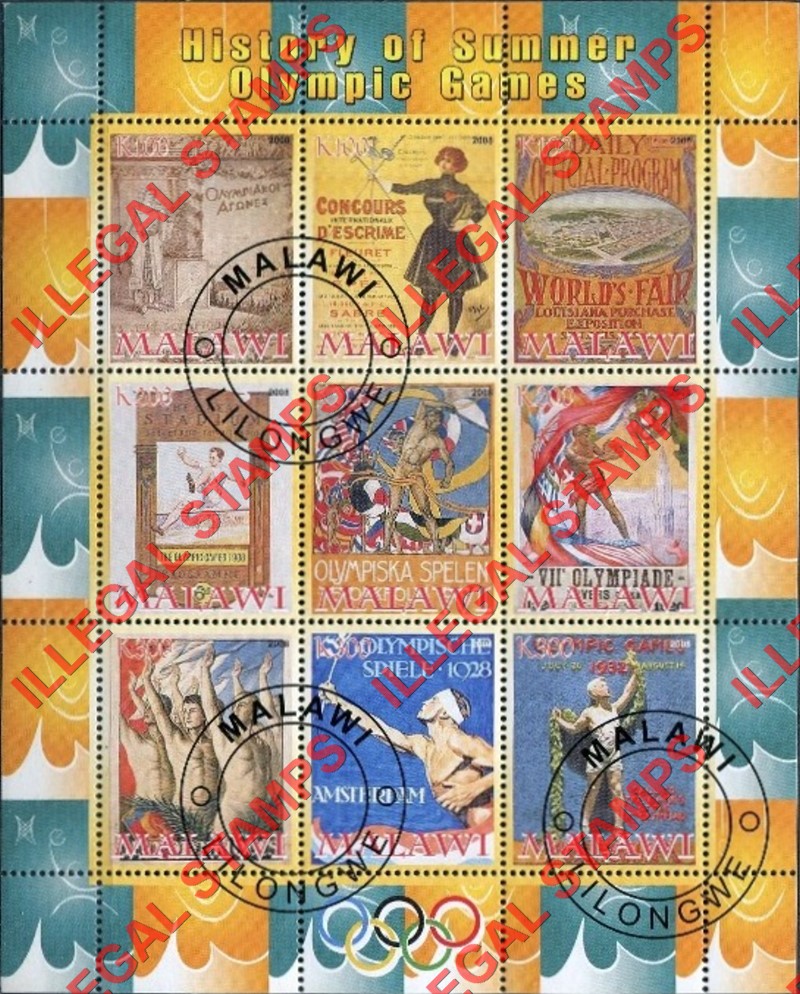 Malawi 2008 History of Summer Olympic Games Illegal Stamp Sheetlets of 9 (Part 1) Malawi 2008 History of Summer Olympic Games Illegal Stamp Sheetlets of 9 (Part 1)
