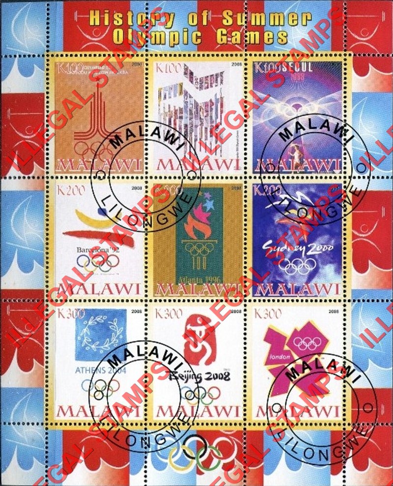 Malawi 2008 History of Summer Olympic Games Illegal Stamp Sheetlets of 9 (Part 2) Malawi 2008 History of Summer Olympic Games Illegal Stamp Sheetlets of 9 (Part 2)