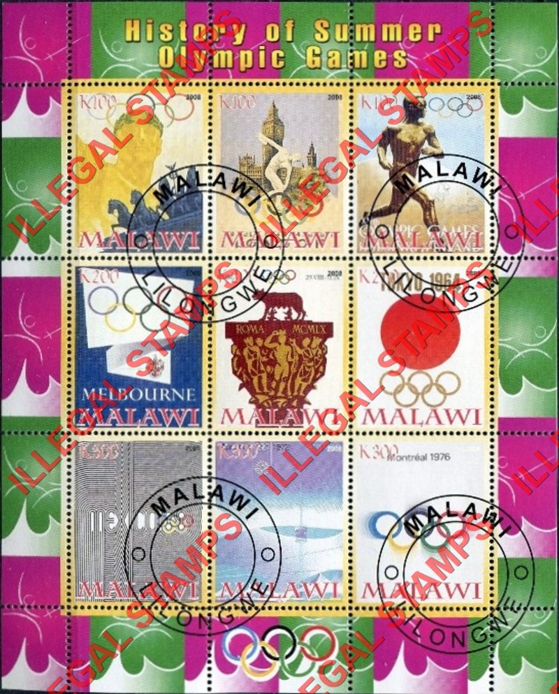 Malawi 2008 History of Summer Olympic Games Illegal Stamp Sheetlets of 9 (Part 3) Malawi 2008 History of Summer Olympic Games Illegal Stamp Sheetlets of 9 (Part 3)