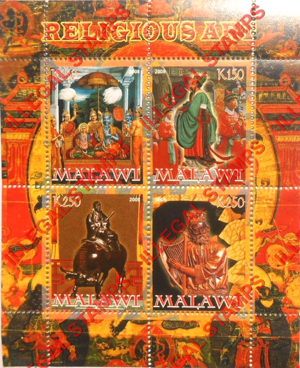 Malawi 2008 Religious Art Illegal Stamp Souvenir Sheet of 4 Malawi 2008 Religious Art Illegal Stamp Souvenir Sheet of 4