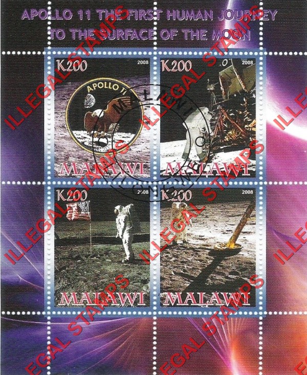 Malawi 2008 Space Apollo 11 Illegal Stamp Souvenir Sheet of 4 Malawi 2008 Space Apollo 11 Illegal Stamp Souvenir Sheet of 4