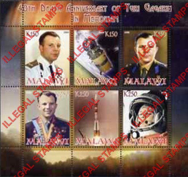 Malawi 2008 Space Youri Gagarin Illegal Stamp Souvenir Sheet of 6 Malawi 2008 Space Youri Gagarin Illegal Stamp Souvenir Sheet of 6