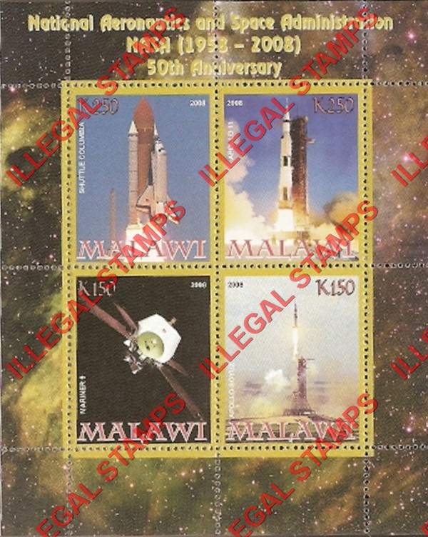 Malawi 2008 Space NASA Illegal Stamp Souvenir Sheet of 4 Malawi 2008 Space NASA Illegal Stamp Souvenir Sheet of 4