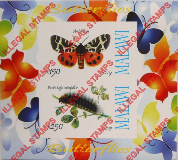 Malawi 2009 Butterflies Illegal Stamp Souvenir Sheet of 2 Malawi 2009 Butterflies Illegal Stamp Souvenir Sheet of 2