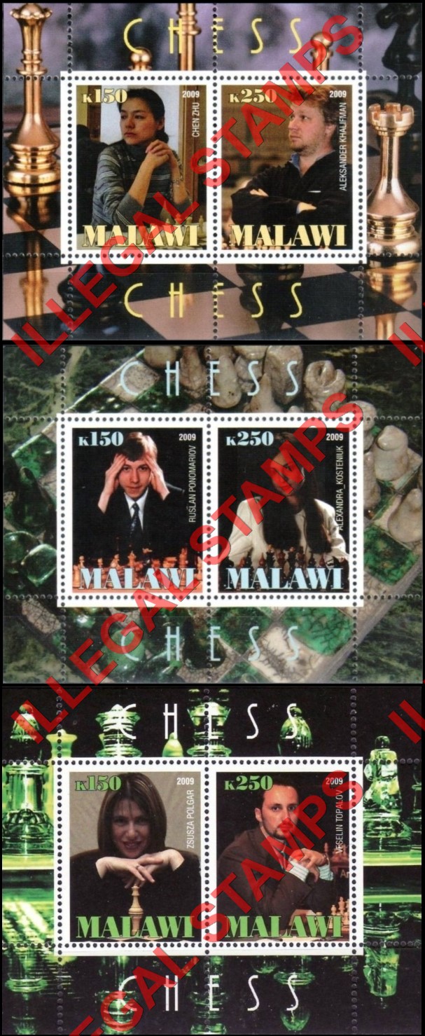 Malawi 2009 Chess Illegal Stamp Souvenir Sheets of 2 Malawi 2009 Chess Illegal Stamp Souvenir Sheets of 2