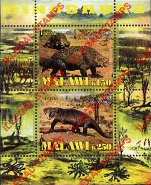Malawi 2009 Dinosaurs Illegal Stamp Souvenir Sheet of 2 Malawi 2009 Dinosaurs Illegal Stamp Souvenir Sheet of 2