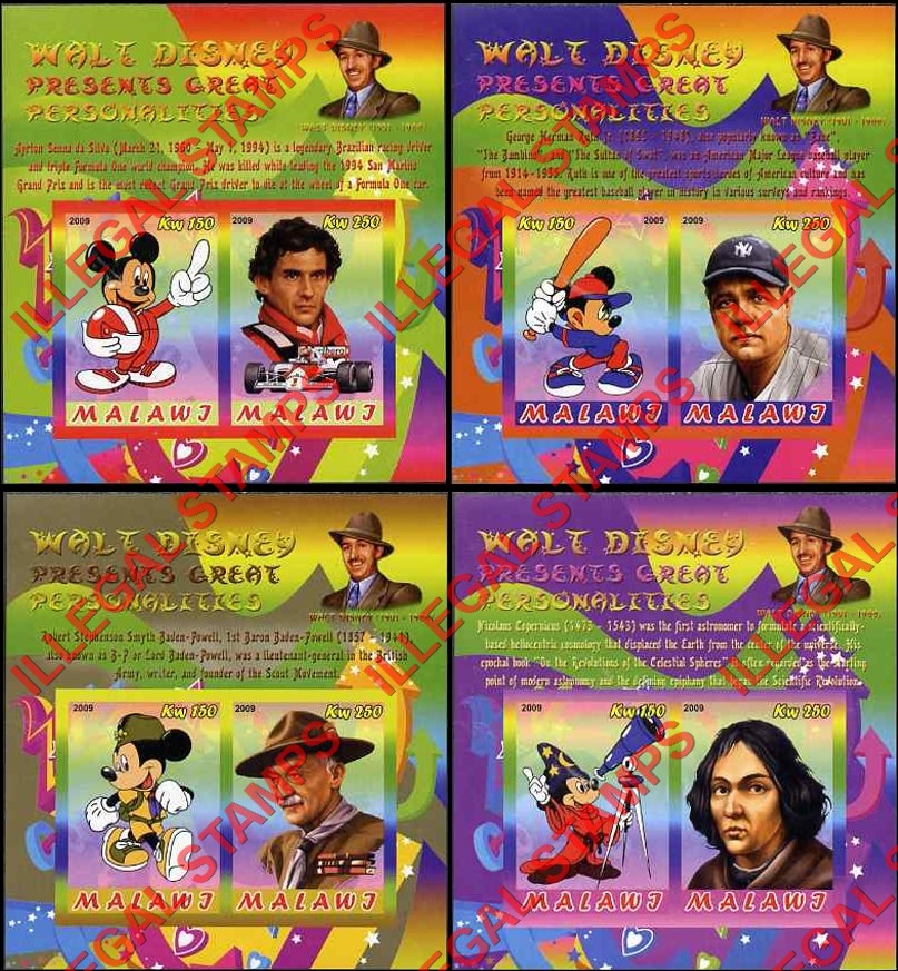 Malawi 2009 Disney Presents Great Personalities Illegal Stamp Souvenir Sheets of 2 (Part 1) Malawi 2009 Disney Presents Great Personalities Illegal Stamp Souvenir Sheets of 2 (Part 1)