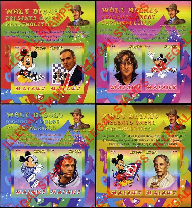 Malawi 2009 Disney Presents Great Personalities Illegal Stamp Souvenir Sheets of 2 (Part 2) Malawi 2009 Disney Presents Great Personalities Illegal Stamp Souvenir Sheets of 2 (Part 2)
