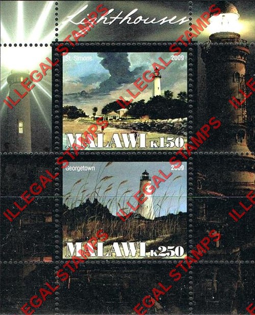 Malawi 2009 Lighthouses Illegal Stamp Souvenir Sheet of 2 Malawi 2009 Lighthouses Illegal Stamp Souvenir Sheet of 2