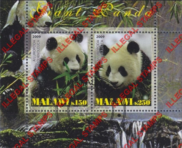 Malawi 2009 Pandas Illegal Stamp Souvenir Sheet of 2 Malawi 2009 Pandas Illegal Stamp Souvenir Sheet of 2