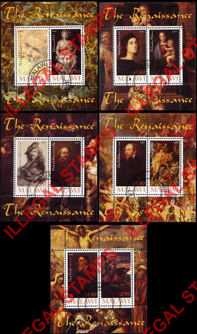 Malawi 2009 Renaissance Paintings Illegal Stamp Souvenir Sheets of 2 Malawi 2009 Renaissance Paintings Illegal Stamp Souvenir Sheets of 2