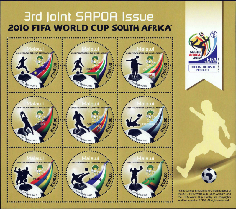 Malawi 2010 FIFA World Cup South Africa (SAPOA joint issue) Scott 753 Malawi 2010 FIFA World Cup South Africa (SAPOA joint issue) Scott 753