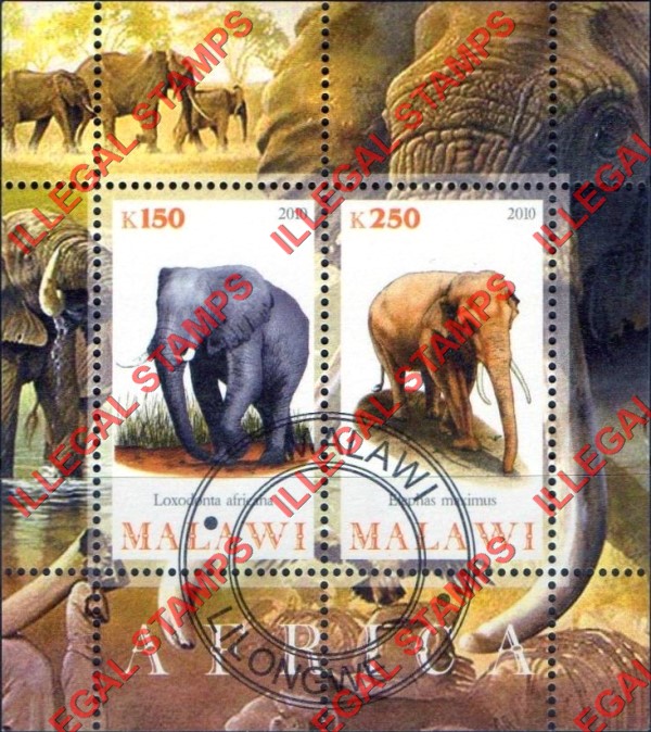 Malawi 2010 Africa Elephants Illegal Stamp Souvenir Sheet of 2 Malawi 2010 Africa Elephants Illegal Stamp Souvenir Sheet of 2
