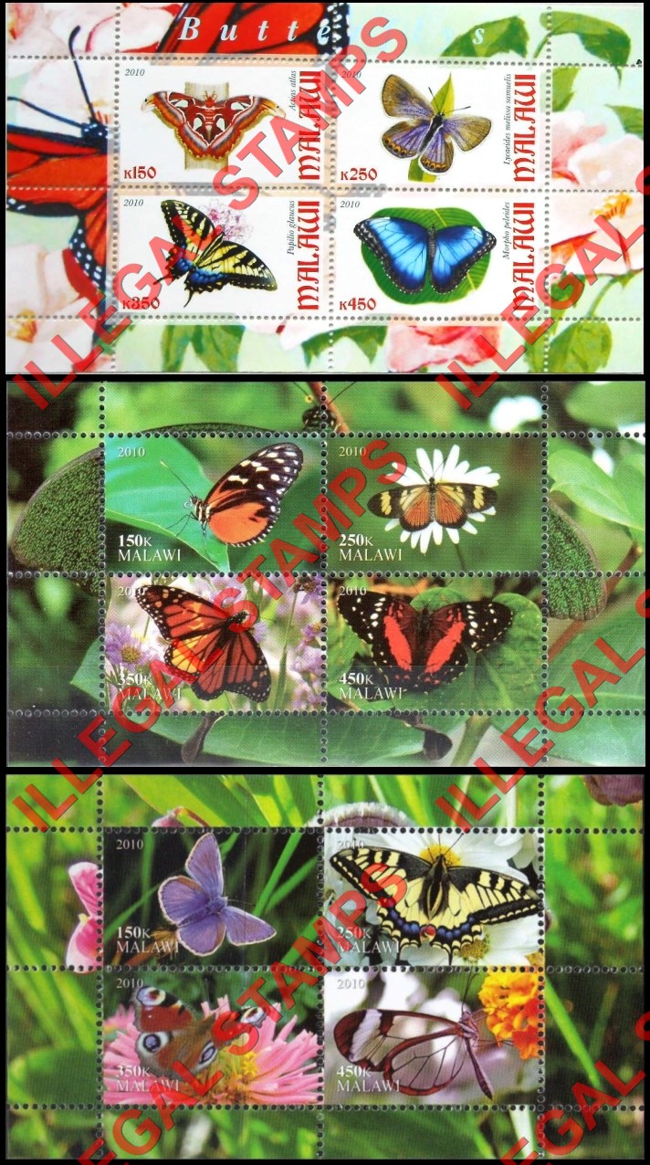 Malawi 2010 Butterflies Illegal Stamp Souvenir Sheets of 4 (Part 2) Malawi 2010 Butterflies Illegal Stamp Souvenir Sheets of 4 (Part 2)