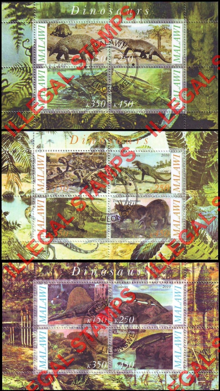 Malawi 2010 Dinosaurs Illegal Stamp Souvenir Sheets of 4 (Part 2) Malawi 2010 Dinosaurs Illegal Stamp Souvenir Sheets of 4 (Part 2)
