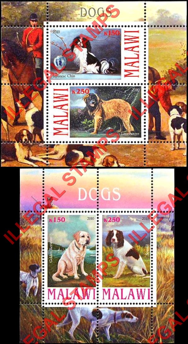 Malawi 2010 Dogs Illegal Stamp Souvenir Sheets of 2 (Part 2) Malawi 2010 Dogs Illegal Stamp Souvenir Sheets of 2 (Part 2)