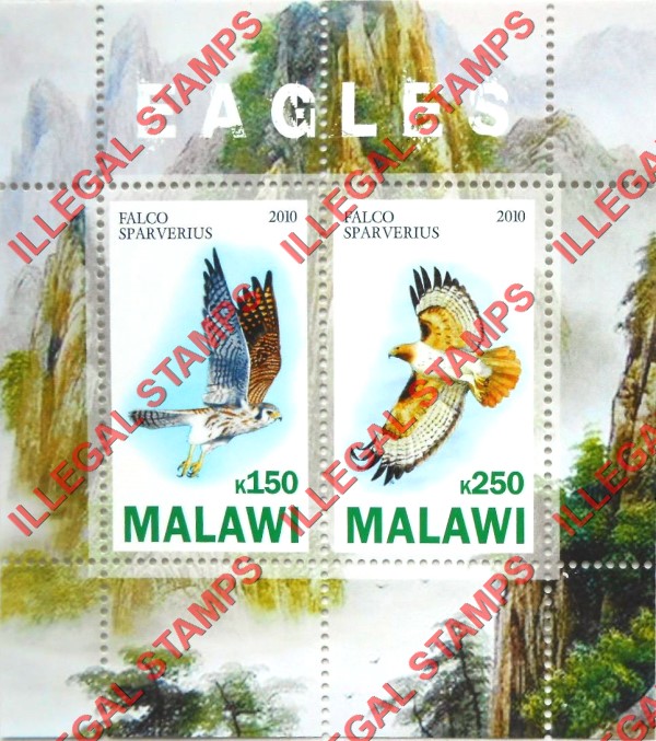 Malawi 2010 Eagles Illegal Stamp Souvenir Sheet of 2 Malawi 2010 Eagles Illegal Stamp Souvenir Sheet of 2