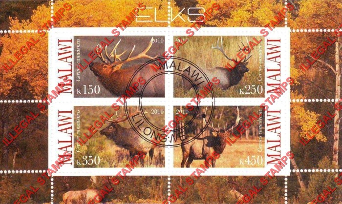 Malawi 2010 Elks Illegal Stamp Souvenir Sheet of 4 Malawi 2010 Elks Illegal Stamp Souvenir Sheet of 4
