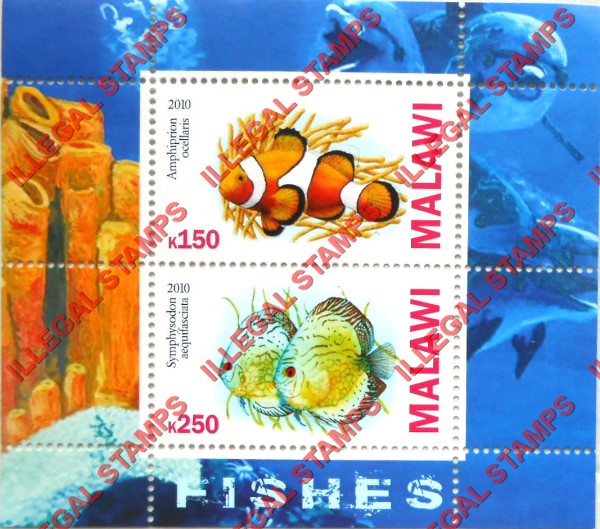 Malawi 2010 Fish Illegal Stamp Souvenir Sheet of 2 Malawi 2010 Fish Illegal Stamp Souvenir Sheet of 2