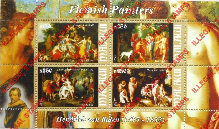Malawi 2010 Flemish Painters Balen Illegal Stamp Souvenir Sheet of 4 Malawi 2010 Flemish Painters Balen Illegal Stamp Souvenir Sheet of 4