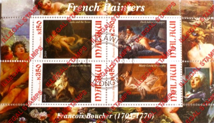 Malawi 2010 French Painters Boucher Illegal Stamp Souvenir Sheet of 4 Malawi 2010 French Painters Boucher Illegal Stamp Souvenir Sheet of 4