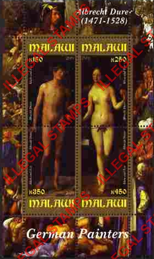 Malawi 2010 German Painters Durer Illegal Stamp Souvenir Sheet of 2 Malawi 2010 German Painters Durer Illegal Stamp Souvenir Sheet of 2