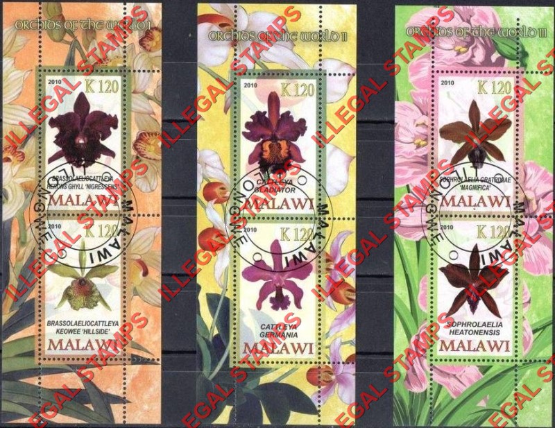 Malawi 2010 Orchids Illegal Stamp Souvenir Sheets of 2 Malawi 2010 Orchids Illegal Stamp Souvenir Sheets of 2