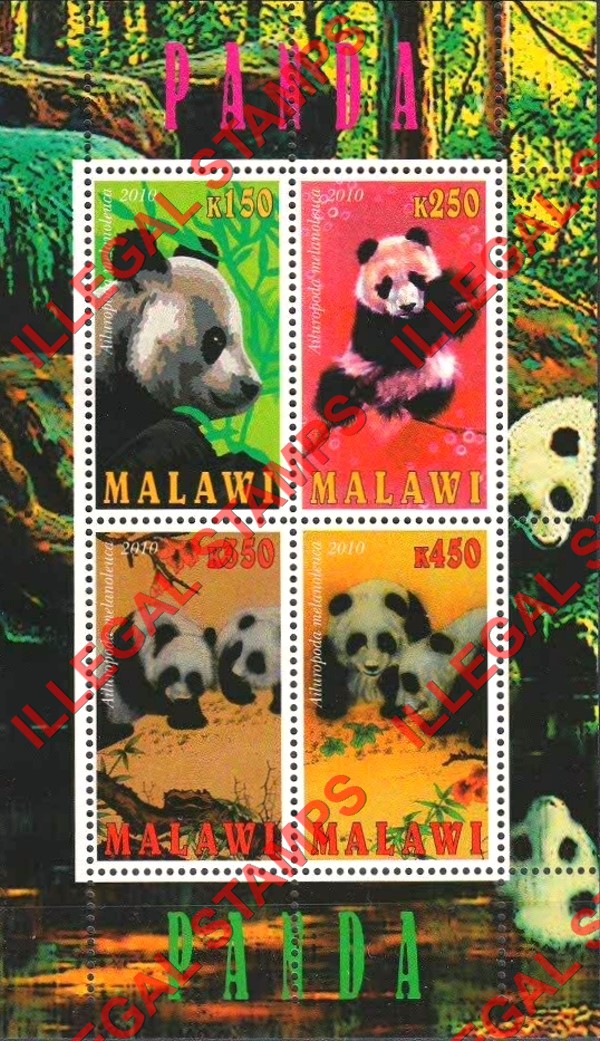 Malawi 2010 Pandas Illegal Stamp Souvenir Sheet of 4 Malawi 2010 Pandas Illegal Stamp Souvenir Sheet of 4