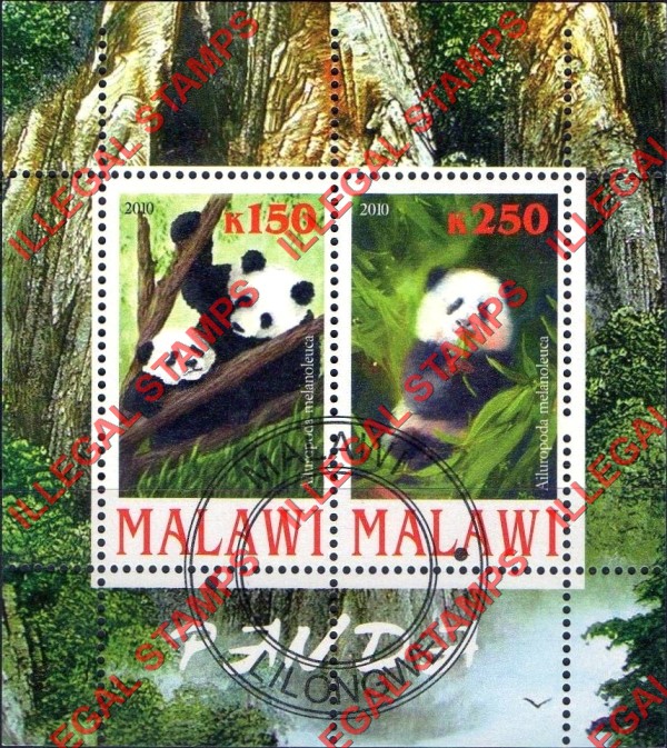 Malawi 2010 Pandas Illegal Stamp Souvenir Sheet of 2 Malawi 2010 Pandas Illegal Stamp Souvenir Sheet of 2