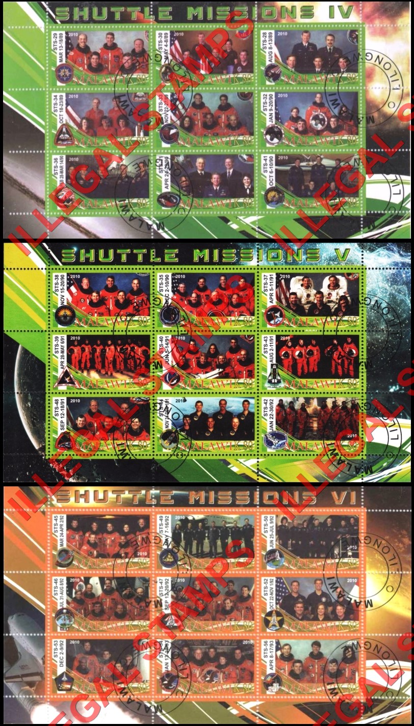 Malawi 2010 Space Shuttle Missions Illegal Stamp Sheetlets of 9 (Part 2) Malawi 2010 Space Shuttle Missions Illegal Stamp Sheetlets of 9 (Part 2)