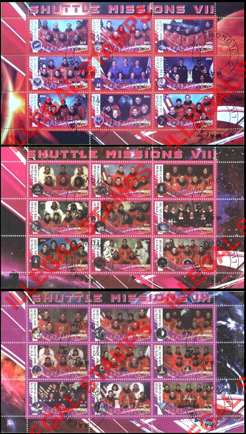Malawi 2010 Space Shuttle Missions Illegal Stamp Sheetlets of 9 (Part 3) Malawi 2010 Space Shuttle Missions Illegal Stamp Sheetlets of 9 (Part 3)