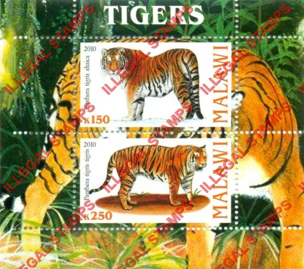 Malawi 2010 Tigers Illegal Stamp Souvenir Sheet of 2 Malawi 2010 Tigers Illegal Stamp Souvenir Sheet of 2