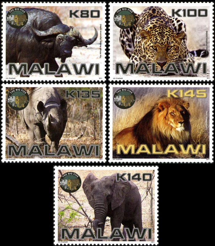 Malawi 2011 Big 5 Large Animals Scott 760-764 Malawi 2011 Big 5 Large Animals Scott 760-764
