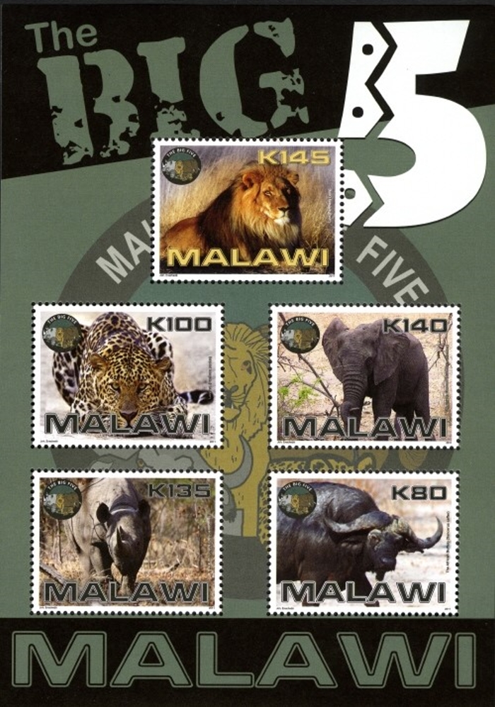 Malawi 2011 Big 5 Large Animals Souvenir Sheet Scott 764a Malawi 2011 Big 5 Large Animals Souvenir Sheet Scott 764a