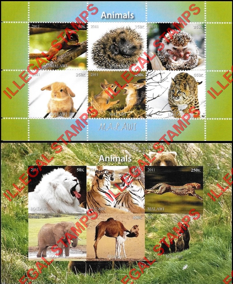 Malawi 2011 Animals Illegal Stamp Souvenir Sheets of 6 (Part 3) Malawi 2011 Animals Illegal Stamp Souvenir Sheets of 6 (Part 3)