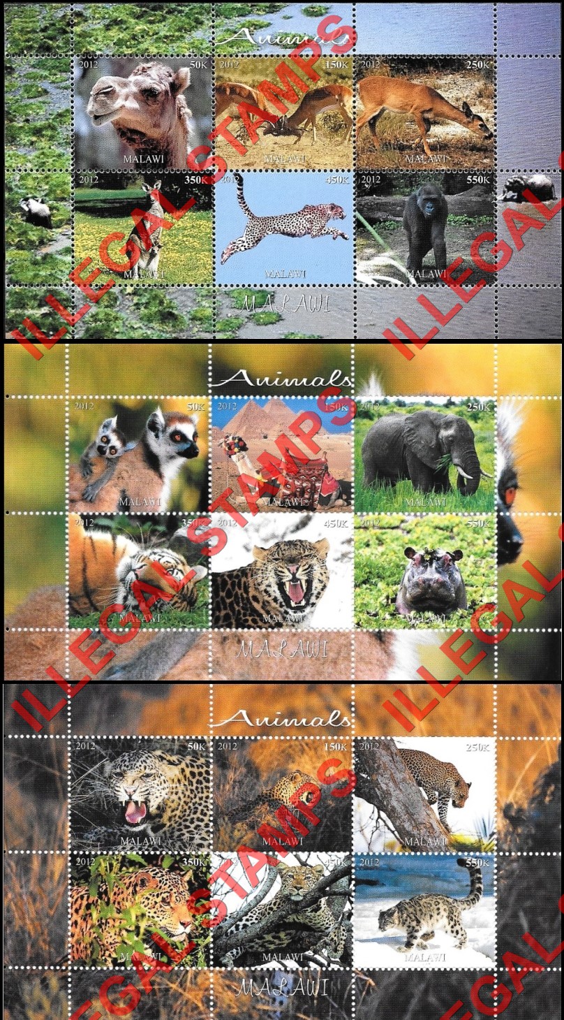Malawi 2011 Animals Illegal Stamp Souvenir Sheets of 6 (Part 4) Malawi 2011 Animals Illegal Stamp Souvenir Sheets of 6 (Part 4)